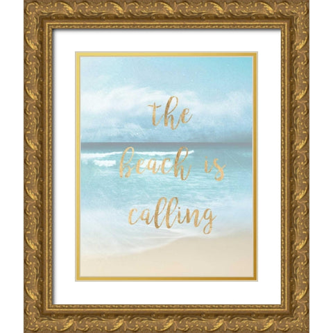 The Beach is Calling Gold Ornate Wood Framed Art Print with Double Matting by Robinson, Emily