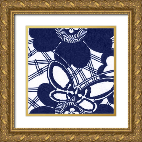 Indigo Floral Katagami I Gold Ornate Wood Framed Art Print with Double Matting by Vision Studio