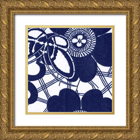 Indigo Floral Katagami III Gold Ornate Wood Framed Art Print with Double Matting by Vision Studio