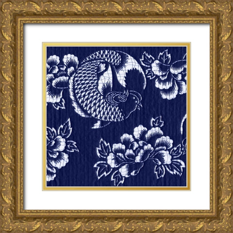 Indigo Carp Katagami II Gold Ornate Wood Framed Art Print with Double Matting by Vision Studio