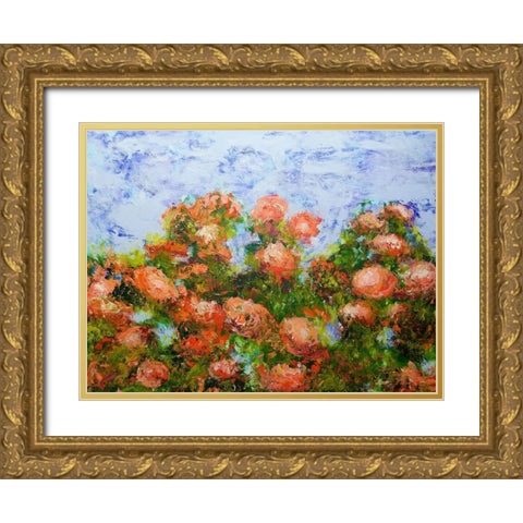 Red Ribbon Roses Gold Ornate Wood Framed Art Print with Double Matting by Friedlander, Allan