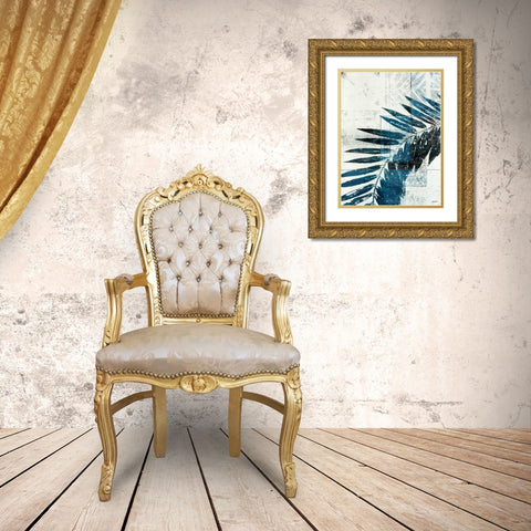 Palm Indigo II Gold Ornate Wood Framed Art Print with Double Matting by Butler, John