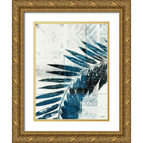 Palm Indigo II Gold Ornate Wood Framed Art Print with Double Matting by Butler, John