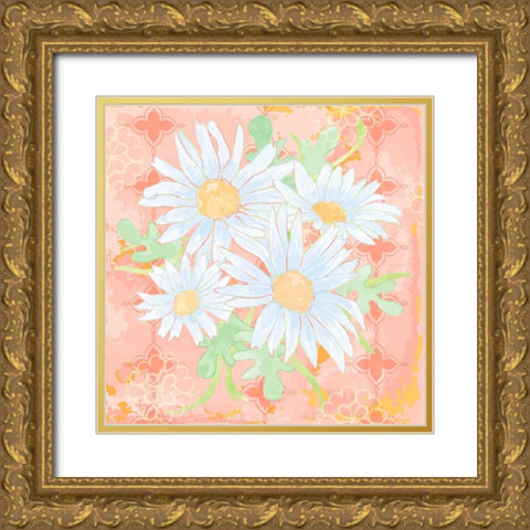 Daisy Patch Coral I Gold Ornate Wood Framed Art Print with Double Matting by Mark, Leslie