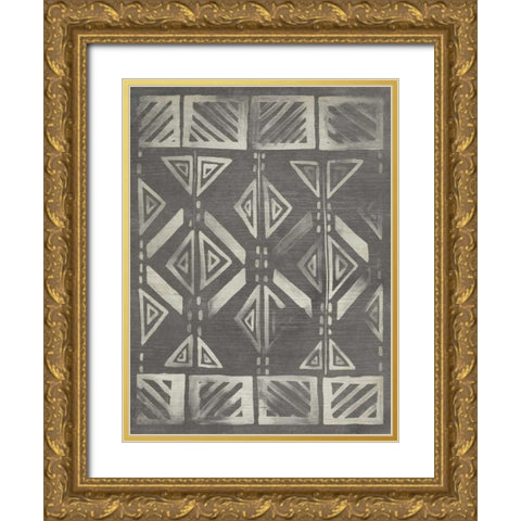 Mudcloth Patterns III Gold Ornate Wood Framed Art Print with Double Matting by Vess, June Erica