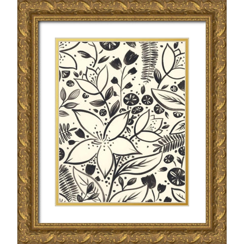 Brushstroke Blossoms II Gold Ornate Wood Framed Art Print with Double Matting by Vess, June Erica