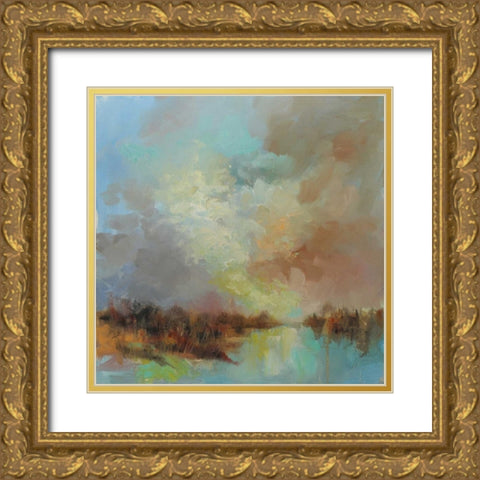 Jewelled Riverbank Gold Ornate Wood Framed Art Print with Double Matting by Doyle, Anne Farrall