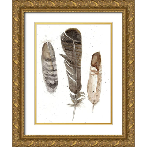 Custom Earthtone Feathers I (ASH) Gold Ornate Wood Framed Art Print with Double Matting by Ludwig, Alicia