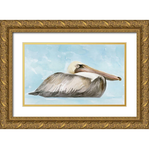 Soft Brown Pelican I Gold Ornate Wood Framed Art Print with Double Matting by Stellar Design Studio