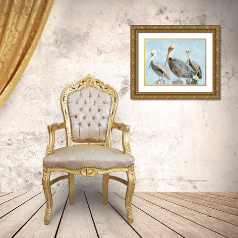 Soft Brown Pelican III Gold Ornate Wood Framed Art Print with Double Matting by Stellar Design Studio