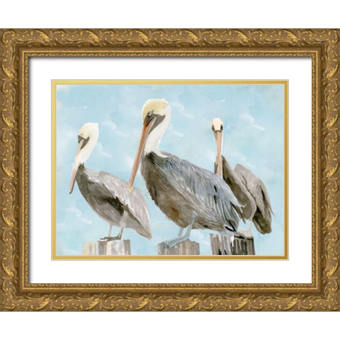 Soft Brown Pelican III Gold Ornate Wood Framed Art Print with Double Matting by Stellar Design Studio