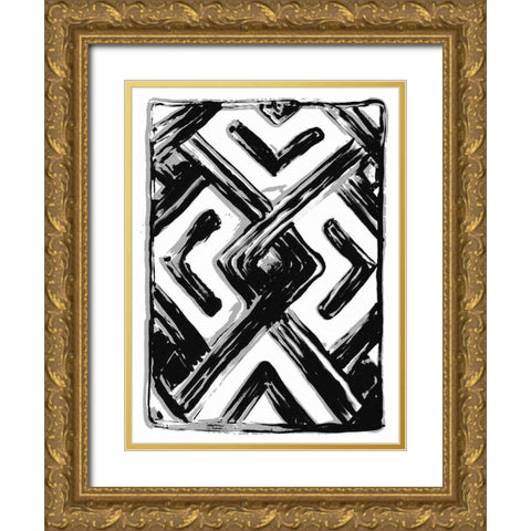 African Textile Woodcut IV Gold Ornate Wood Framed Art Print with Double Matting by Stellar Design Studio