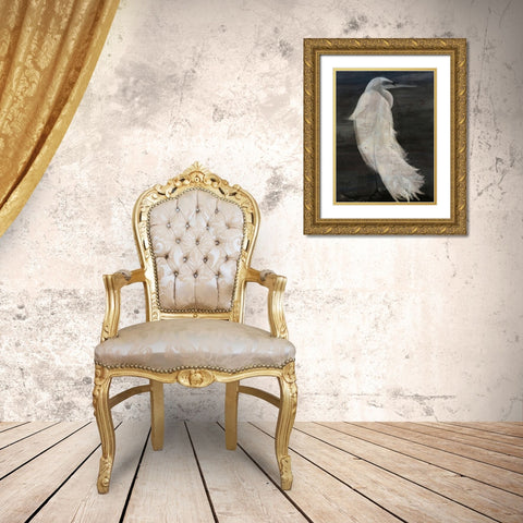 Textured Egret II Gold Ornate Wood Framed Art Print with Double Matting by Stellar Design Studio