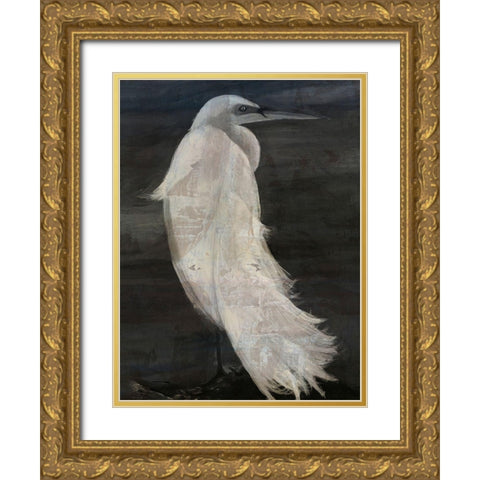 Textured Egret II Gold Ornate Wood Framed Art Print with Double Matting by Stellar Design Studio