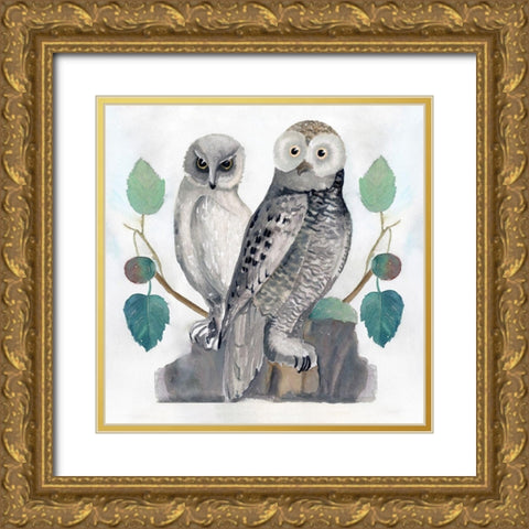 Traditional Owls I Gold Ornate Wood Framed Art Print with Double Matting by Stellar Design Studio