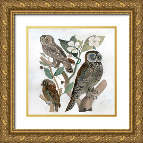 Traditional Owls II Gold Ornate Wood Framed Art Print with Double Matting by Stellar Design Studio