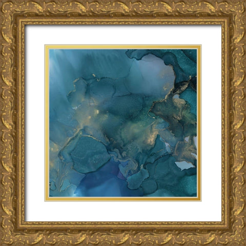 Aquamarine Drift I Gold Ornate Wood Framed Art Print with Double Matting by Borges, Victoria