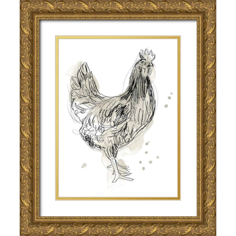 Feathered Fowl I Gold Ornate Wood Framed Art Print with Double Matting by Vess, June Erica