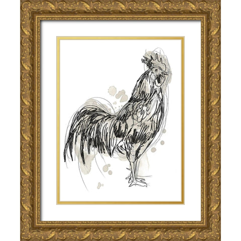 Feathered Fowl III Gold Ornate Wood Framed Art Print with Double Matting by Vess, June Erica