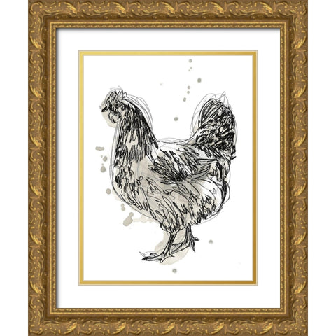 Feathered Fowl IV Gold Ornate Wood Framed Art Print with Double Matting by Vess, June Erica