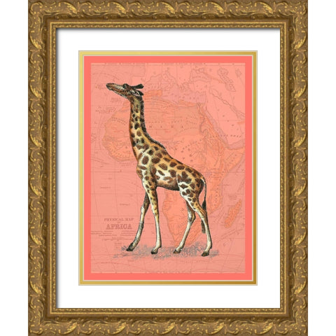 African Animals on Coral II Gold Ornate Wood Framed Art Print with Double Matting by Studio W
