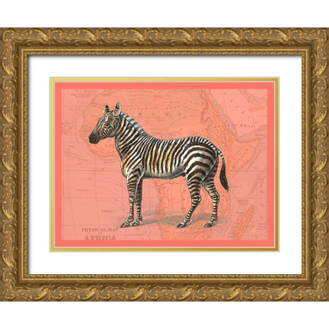 African Animals on Coral IV Gold Ornate Wood Framed Art Print with Double Matting by Studio W