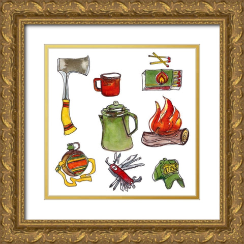 Camp Out IV Gold Ornate Wood Framed Art Print with Double Matting by McCreery, Paul