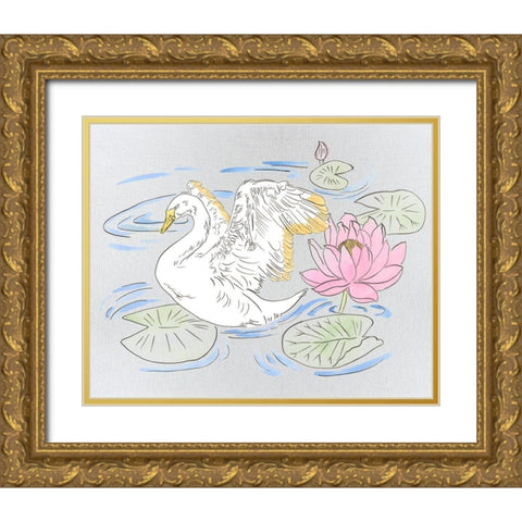 Swan Lake Song I Gold Ornate Wood Framed Art Print with Double Matting by Wang, Melissa