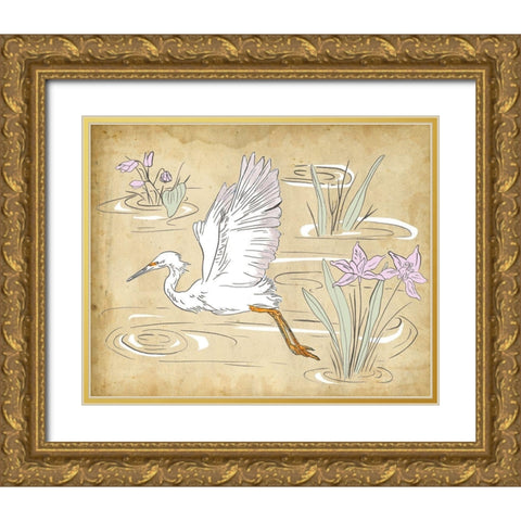 Great Egret II Gold Ornate Wood Framed Art Print with Double Matting by Wang, Melissa