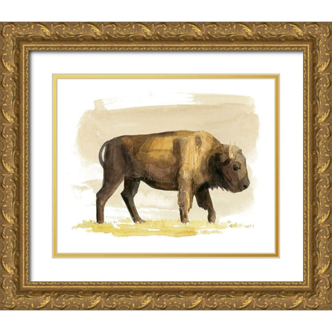 Bison Watercolor Sketch I Gold Ornate Wood Framed Art Print with Double Matting by Popp, Grace