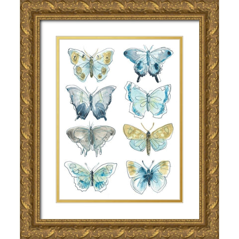 Butterfly Blues I Gold Ornate Wood Framed Art Print with Double Matting by Vess, June Erica