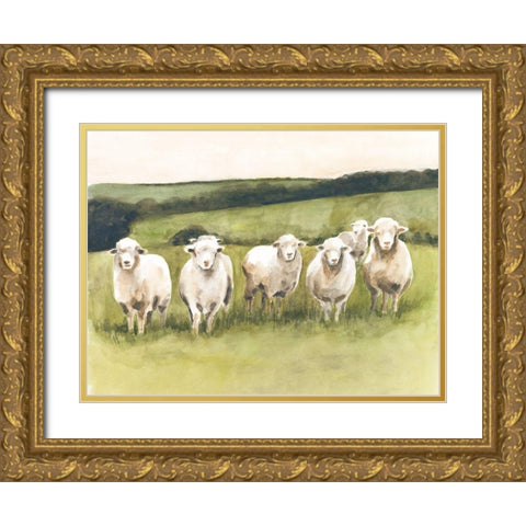 Spring Flock II Gold Ornate Wood Framed Art Print with Double Matting by Borges, Victoria