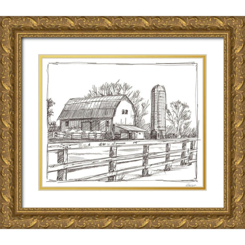 Farm Sketch I Gold Ornate Wood Framed Art Print with Double Matting by Harper, Ethan