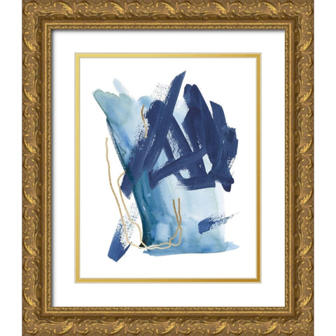 Indigo Collide I Gold Ornate Wood Framed Art Print with Double Matting by Wang, Melissa