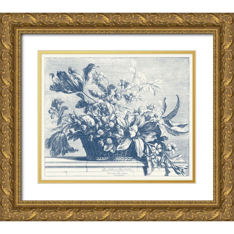 Navy Basket of Flowers I Gold Ornate Wood Framed Art Print with Double Matting by Baptiste, Glovanni