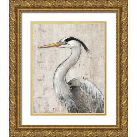 Grey Heron II Gold Ornate Wood Framed Art Print with Double Matting by OToole, Tim