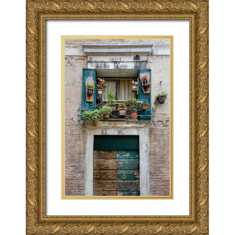 Italian Window Flowers I Gold Ornate Wood Framed Art Print with Double Matting by DeNardo, Laura