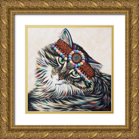 Hippie Cat I Gold Ornate Wood Framed Art Print with Double Matting by Vitaletti, Carolee