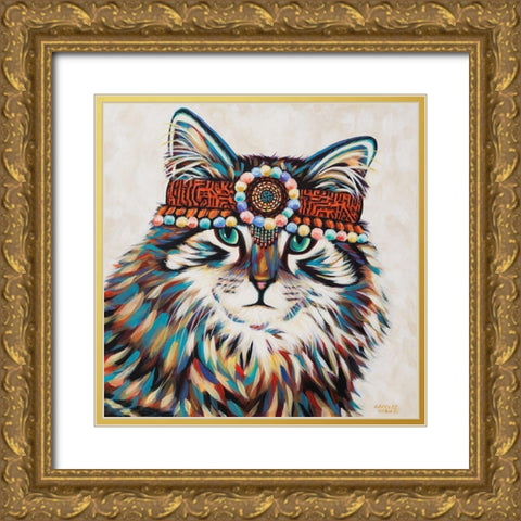 Hippie Cat II Gold Ornate Wood Framed Art Print with Double Matting by Vitaletti, Carolee