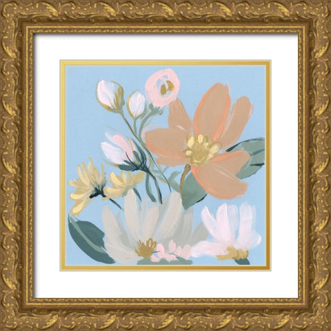 Bouquet on Blue I Gold Ornate Wood Framed Art Print with Double Matting by Goldberger, Jennifer