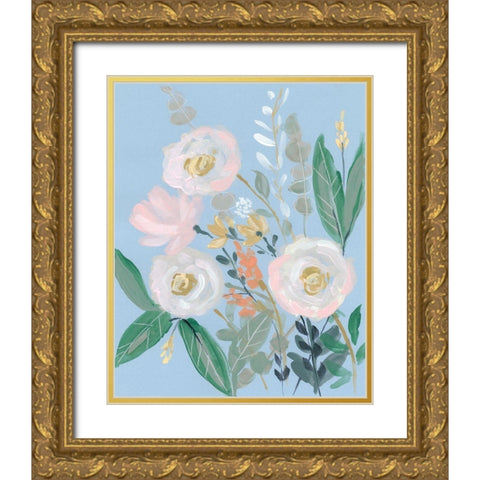 Spring Bouquet on Blue I Gold Ornate Wood Framed Art Print with Double Matting by Goldberger, Jennifer