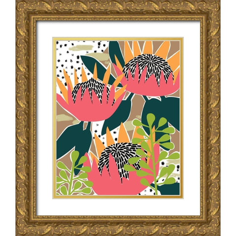 King Protea I Gold Ornate Wood Framed Art Print with Double Matting by Wang, Melissa