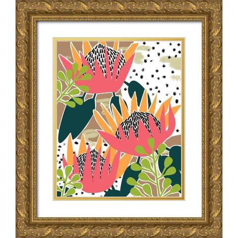 King Protea II Gold Ornate Wood Framed Art Print with Double Matting by Wang, Melissa