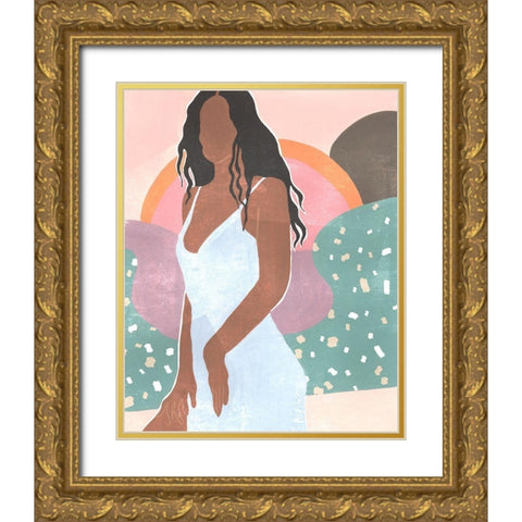 Curly Lady I Gold Ornate Wood Framed Art Print with Double Matting by Wang, Melissa