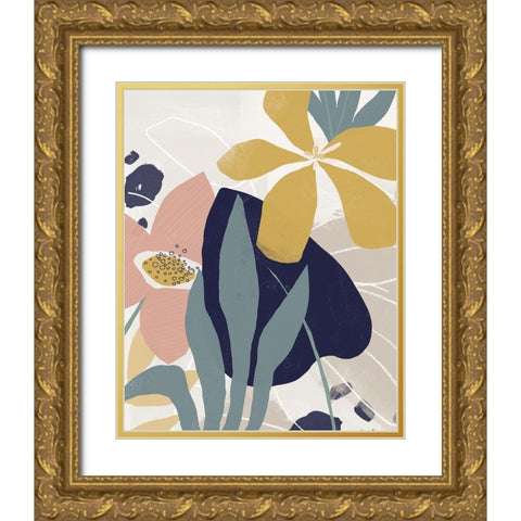 Paper Garden I Gold Ornate Wood Framed Art Print with Double Matting by Vess, June Erica