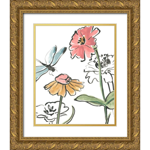Boho Florals I Gold Ornate Wood Framed Art Print with Double Matting by Vess, June Erica