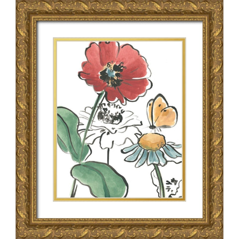 Boho Florals II Gold Ornate Wood Framed Art Print with Double Matting by Vess, June Erica