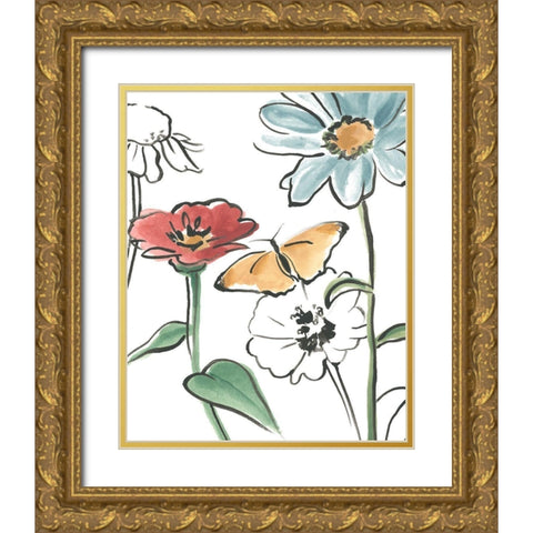 Boho Florals IV Gold Ornate Wood Framed Art Print with Double Matting by Vess, June Erica