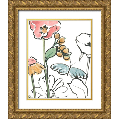 Boho Florals V Gold Ornate Wood Framed Art Print with Double Matting by Vess, June Erica