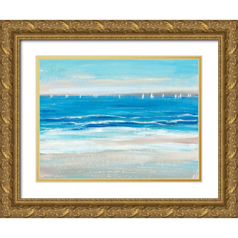 Low Cerulean Tide I Gold Ornate Wood Framed Art Print with Double Matting by OToole, Tim